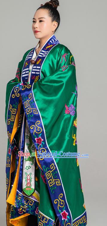 Chinese Embroidered Dragon Priest Frock Traditional Taoism Green Silk Garment  Handmade Taoist Ecclesiastical Robe