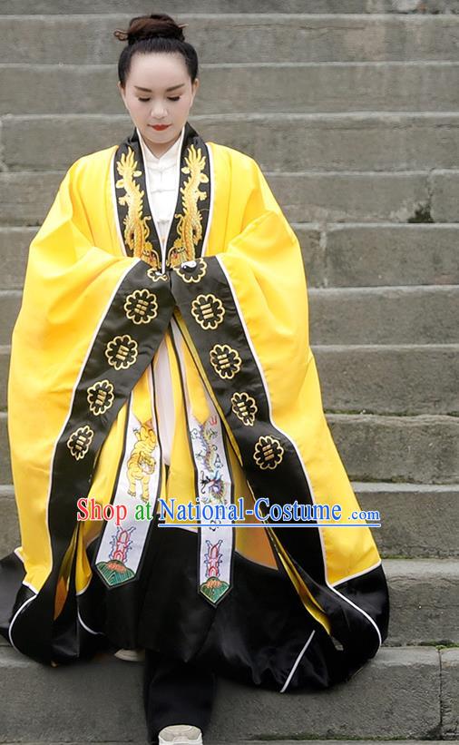 Chinese Embroidered Dragon Yellow Robe Traditional Taoism Priest Frock Handmade Silk Taoist Robe