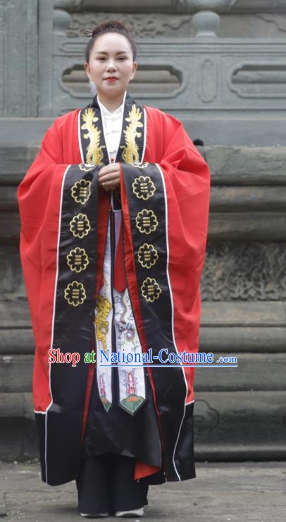 Chinese Handmade Silk Taoist Robe Embroidered Dragon Red Robe Traditional Taoism Priest Frock