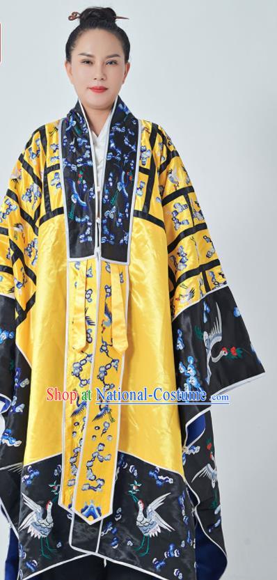 Chinese Traditional Wudang Taoism Priest Frock Handmade Yellow Silk Taoist Robe Embroidered Plum Cranes Robe Garment