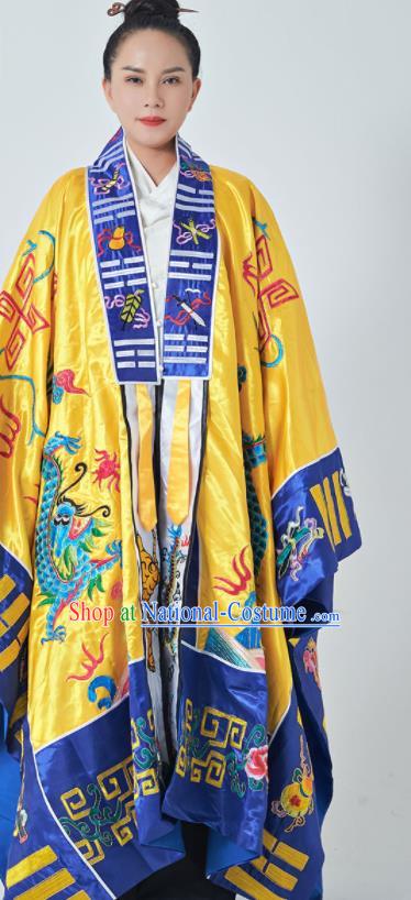 Chinese Handmade Yellow Taoist Robe Embroidered Dragon Robe Priest Master Garment Traditional Taoism Frock