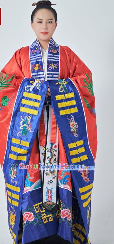 Chinese Embroidered Dragon Robe Priest Master Garment Traditional Taoism Frock Handmade Red Taoist Robe