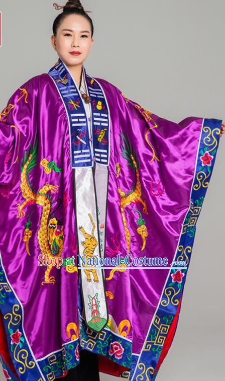 Top Embroidered Dragon Priest Frock Chinese Traditional Taoism Purple Silk Garment Handmade Taoist Ecclesiastical Costume