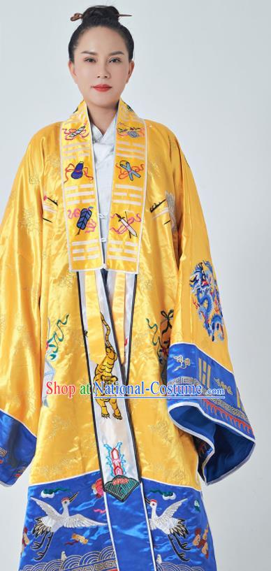 Chinese Traditional Taoism San Qing Garment Taoist Master Costume Embroidered Yellow Brocade Priest Frock Quanzhen Daoism Robe