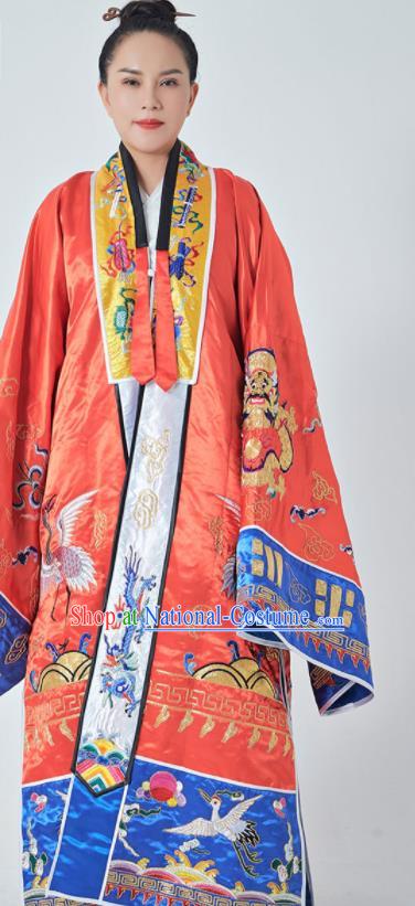 Chinese Traditional Daoism Scriptures Frock Taoism Master Garment Wudang Taoist Priest Costume Embroidered Red Silk Robe