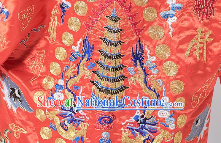 Chinese Traditional Daoism Scriptures Frock Taoism Master Garment Wudang Taoist Priest Costume Embroidered Red Silk Robe