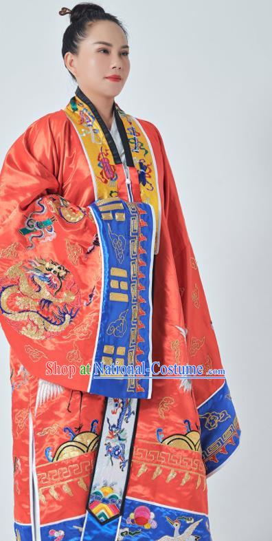 Chinese Traditional Daoism Scriptures Frock Taoism Master Garment Wudang Taoist Priest Costume Embroidered Red Silk Robe