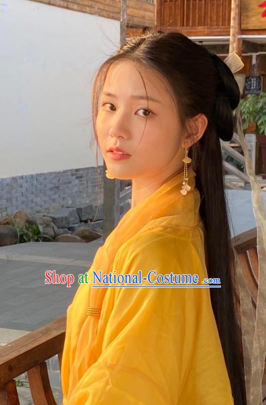 Chinese Traditional Wuxia Costumes Ancient Swordswoman Yellow Dress Clothing