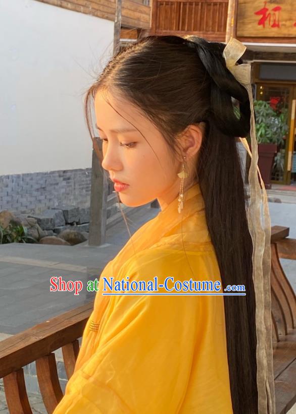 Chinese Traditional Wuxia Costumes Ancient Swordswoman Yellow Dress Clothing