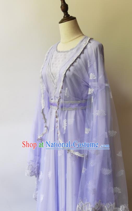 Chinese Ancient Princess Violet Dress Clothing Romantic TV Series Novoland Pearl Eclipse Zi Zan Costumes Complete Set