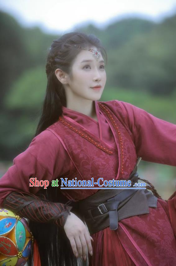 Chinese Ancient Female Swordsman Red Dress Clothing Romantic TV Drama Good Bye My Princess Xiao Feng Garment Costumes