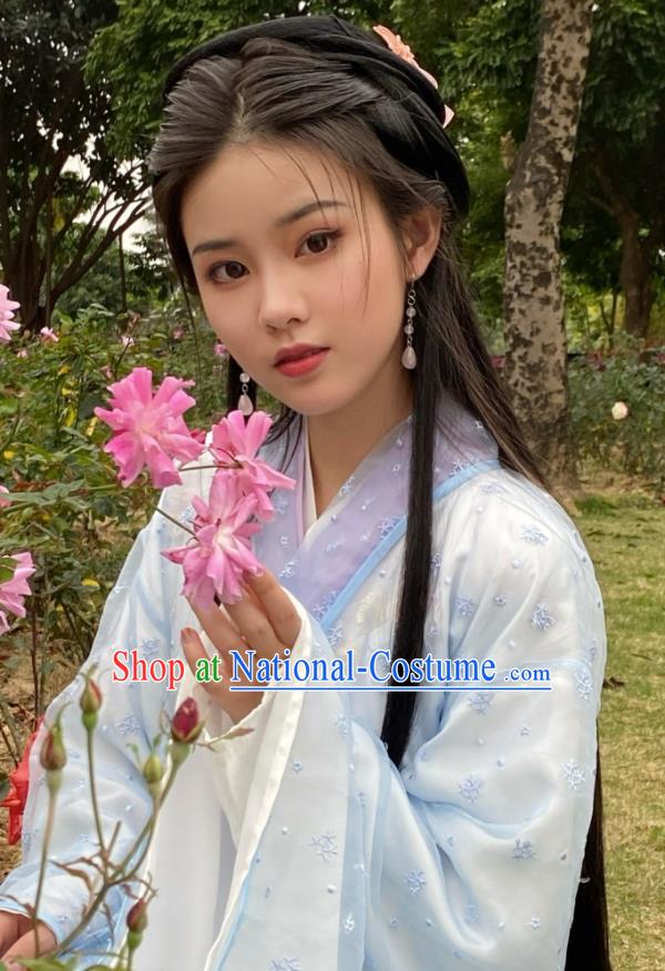 Chinese Wuxia TV Series The Demi Gods Semi Devils Wang Yuyan Garment Costumes Ancient Noble Lady Blue Dress Clothing