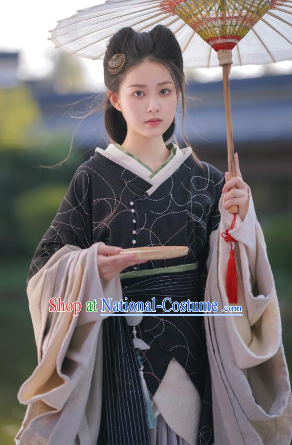 China Ancient Princess Black Hanfu Dress Clothing Film Painted Skin Fairy Xiao Wei Garment Costumes