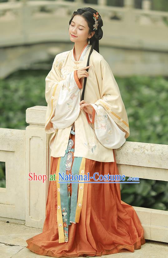 Chinese Ming Dynasty Noble Woman Clothing Traditional Embroidered Hanfu Ancient Royal Princess Garment Costumes