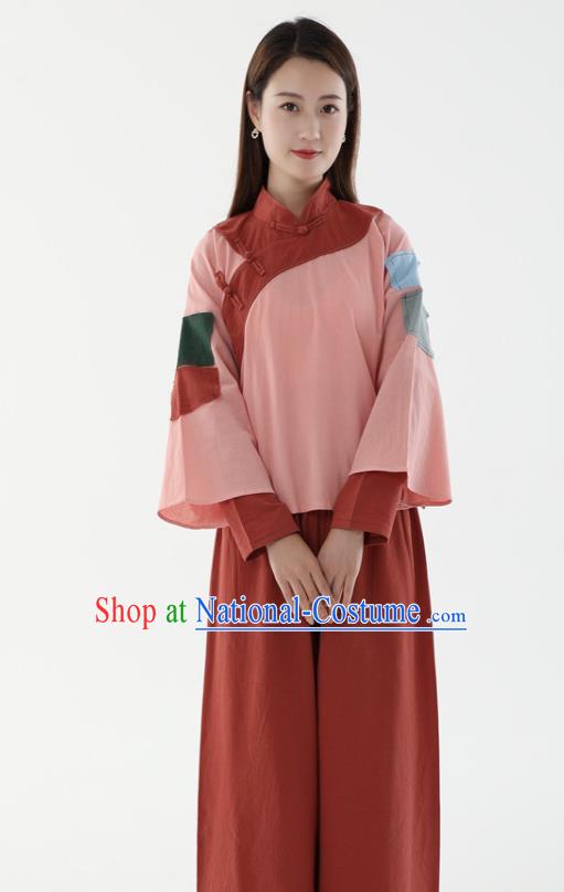 Chinese Ancient Poor Lady Garment Costumes Cosplay Village Girl Pink Outfit