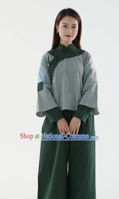 Chinese Cosplay Village Girl Green Outfit Ancient Poor Lady Garment Costumes