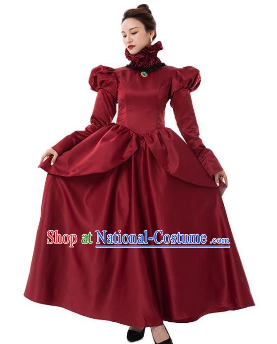 European Court Dancing Party Wine Red Dress Top Cosplay Queen Garment Costumes