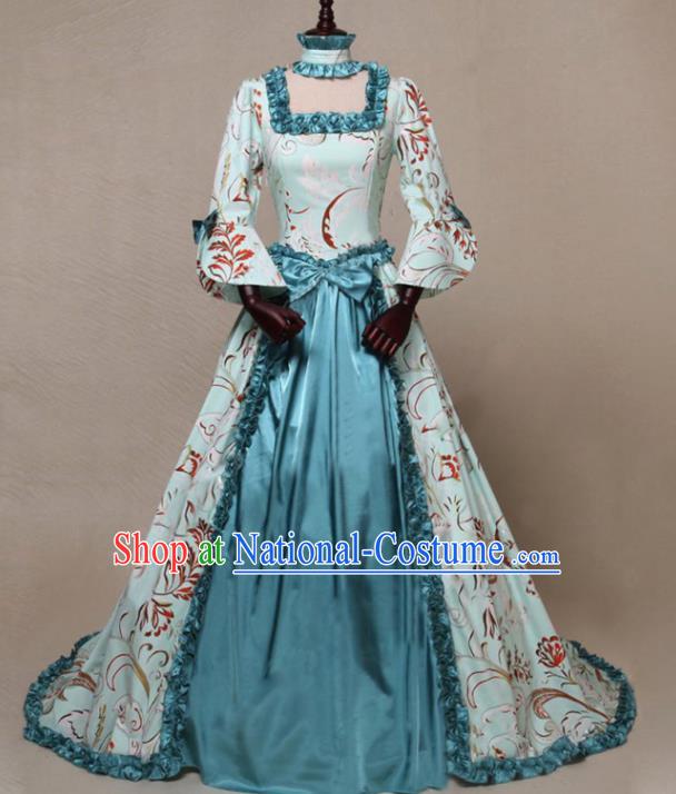 Top Cosplay Noble Woman Garment Costumes European Court Dancing Party Blue Dress Middle Ages Countess Clothing