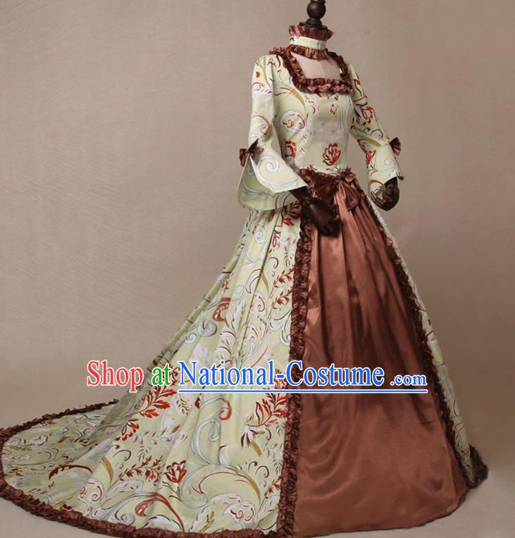 Top Middle Ages Countess Clothing Cosplay Noble Woman Garment Costumes European Court Dancing Party Brown Dress