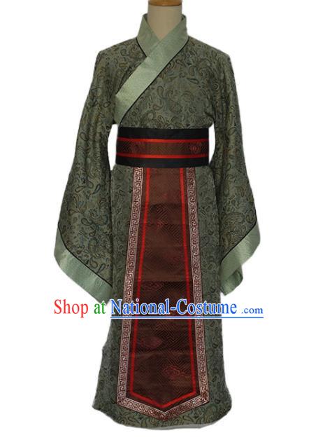 Chinese Han Dynasty Wedding Groom Costume Ancient Scholar Clothing Traditional Grey Hanfu Robe