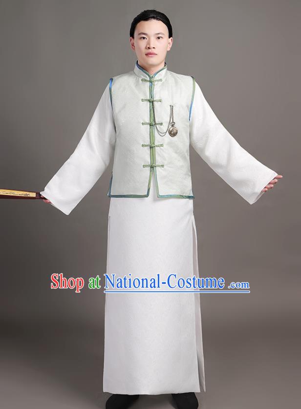 Chinese Ancient Landlord White Clothing Traditional Costumes Qing Dynasty Childe Garments