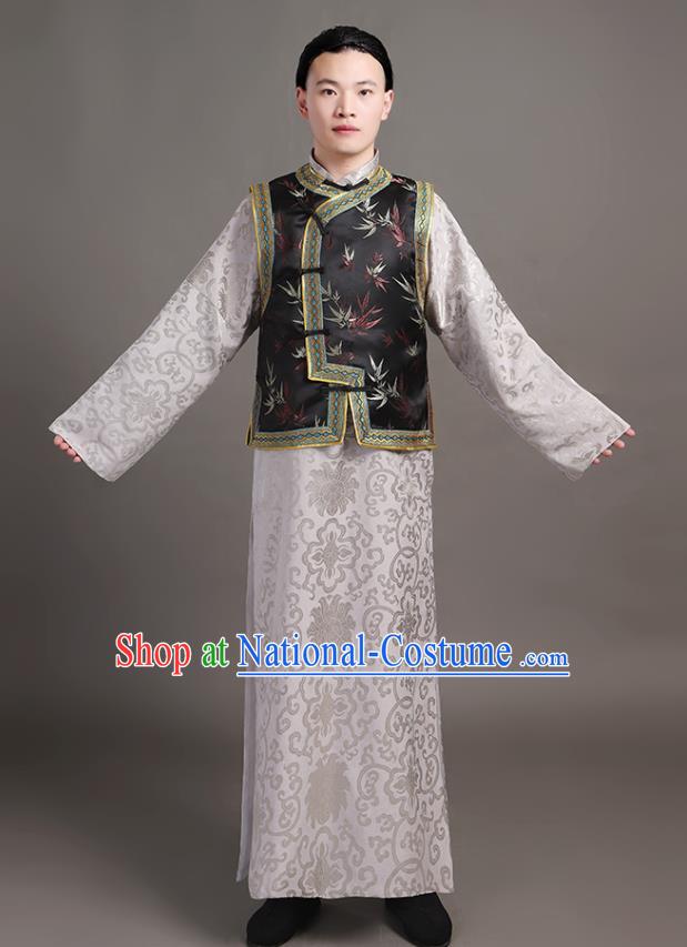 Chinese Traditional Wedding Costumes Qing Dynasty Young Man Garments Ancient Childe Grey Clothing