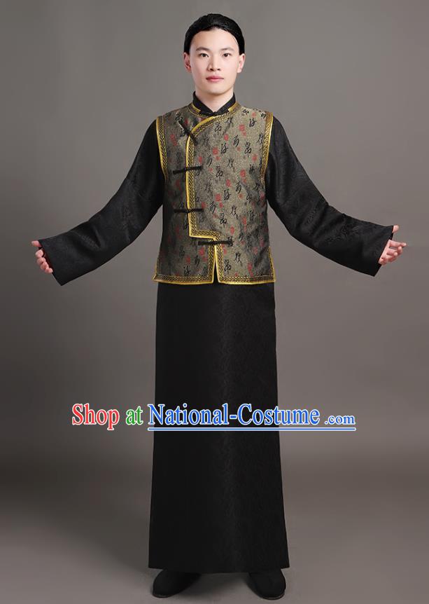 Chinese Qing Dynasty Young Man Garments Ancient Childe Black Clothing Traditional Costumes