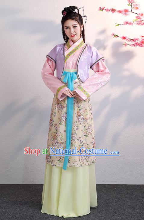 Chinese Jin Dynasty Young Lady Garments Traditional Hanfu Dress Clothing Ancient Servant Girl Costumes