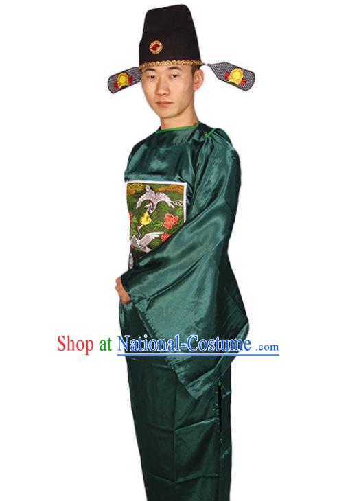 Chinese Traditional Official Clothing Ancient Chancellor Costumes Ming Dynasty Green Vestment