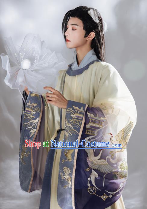 Chinese Ancient Young Childe Clothing Traditional Embroidered Hanfu Robe Ming Dynasty Scholar Garment Costume