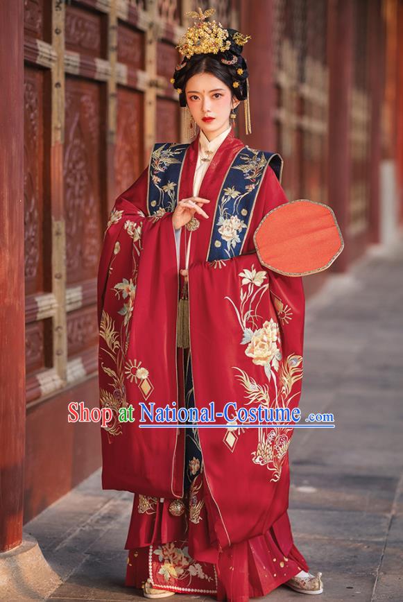 Chinese Ming Dynasty Wedding Garment Costumes Ancient Empress Clothing Traditional Embroidered Hanfu Dresses Complete Set