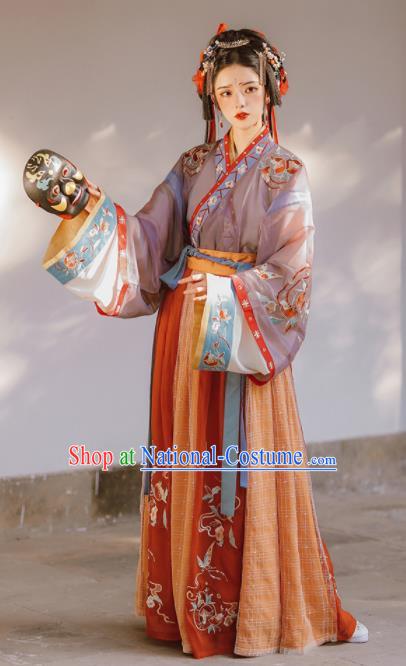 Chinese Traditional Embroidered Hanfu Dresses Jin Dynasty Princess Garment Costumes Ancient Palace Lady Clothing