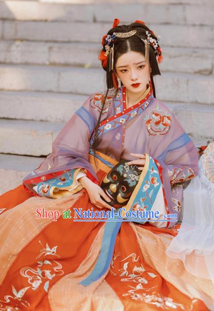 Chinese Traditional Embroidered Hanfu Dresses Jin Dynasty Princess Garment Costumes Ancient Palace Lady Clothing