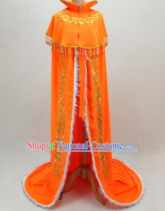 Chinese Shaoxing Opera Empress Da Yu Er Clothing Peking Opera Hua Tan Garment Costume Ancient Queen Orange Cape