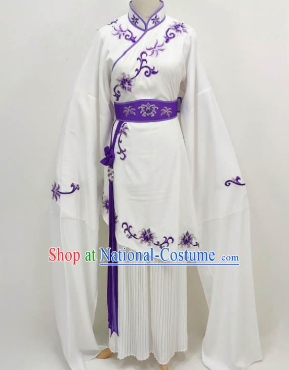 Chinese Shaoxing Opera Actress Clothing Peking Opera Diva Garment Costume Ancient Rich Lady White Dress