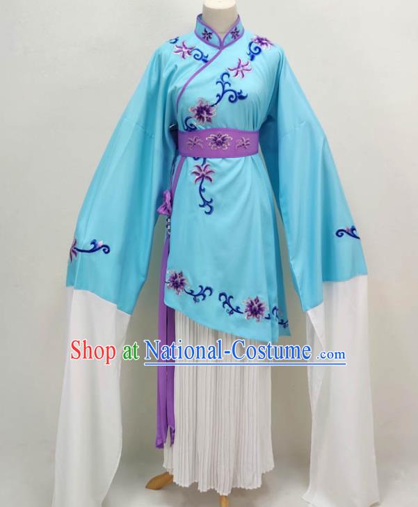 Chinese Ancient Rich Lady Blue Dress Shaoxing Opera Actress Clothing Peking Opera Diva Garment Costume