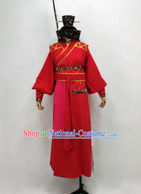 Chinese Peking Opera Xiaosheng Garment Costume Ancient Swordsman Red Robe Shaoxing Opera Xiao Shiyi Lang Clothing and Headpiece