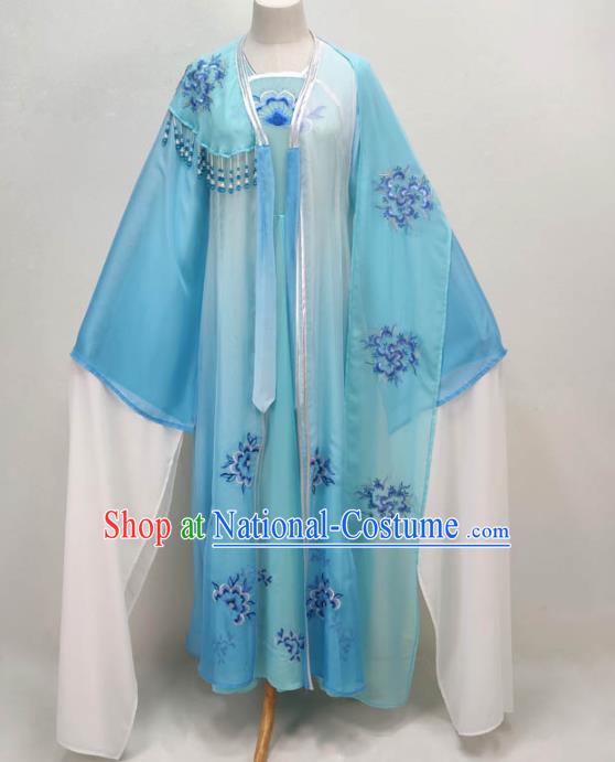 Chinese Shaoxing Opera Princess Clothing Peking Opera Diva Garment Costume Ancient Goddess Blue Dress