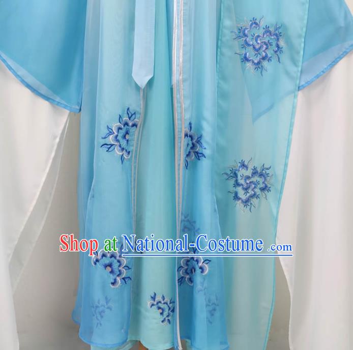 Chinese Shaoxing Opera Princess Clothing Peking Opera Diva Garment Costume Ancient Goddess Blue Dress