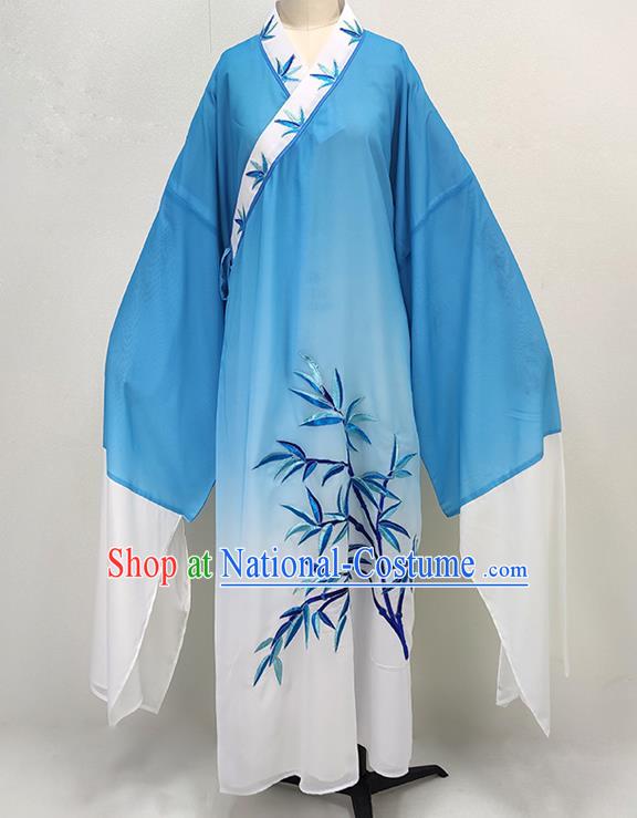 Chinese Ancient Scholar Blue Robe Huangmei Opera Young Man Clothing Peking Opera Xiaosheng Garment Costume