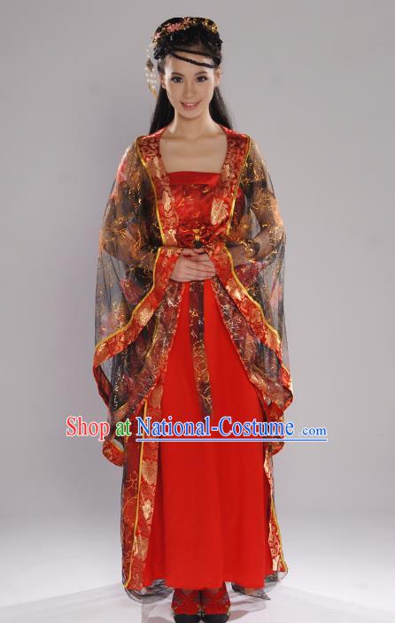 Chinese Tang Dynasty Costumes Ancient Dance Lady Clothing Traditional Court Red Dress Garments