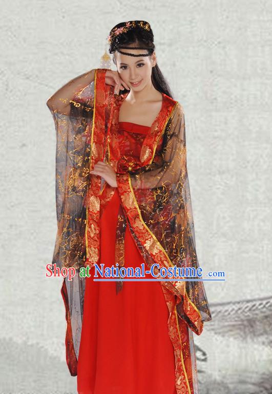 Chinese Tang Dynasty Costumes Ancient Dance Lady Clothing Traditional Court Red Dress Garments