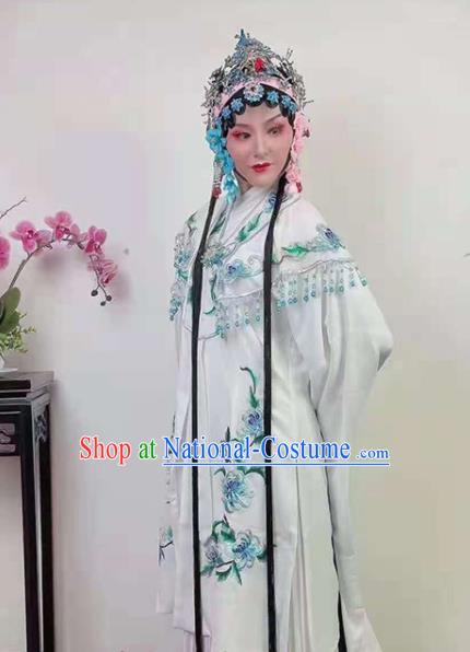 Chinese Beijing Opera Hua Tan Embroidered White Cape Huangmei Opera Diva Clothing Ancient Princess  Costume