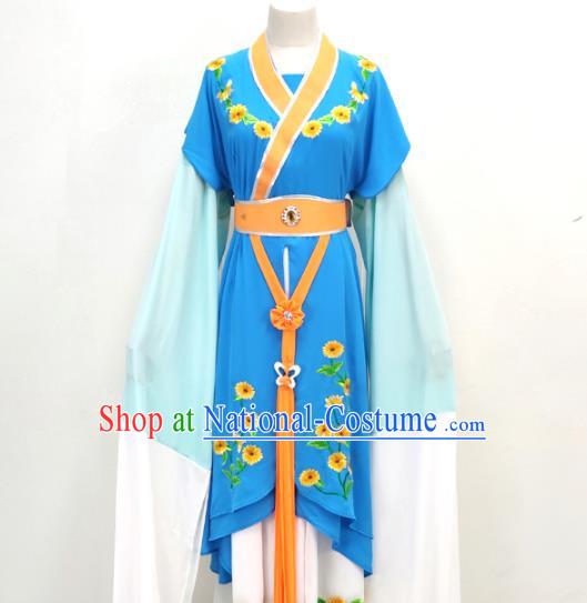 Chinese Ancient Young Lady Costume Beijing Opera Hua Tan Blue Dress Huangmei Opera Village Girl Clothing