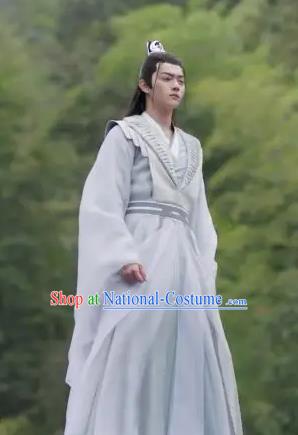 Chinese Swordsman Clothing TV Series Ancient Love Poetry Bai Jue White Suit Young Deity Garment Costumes