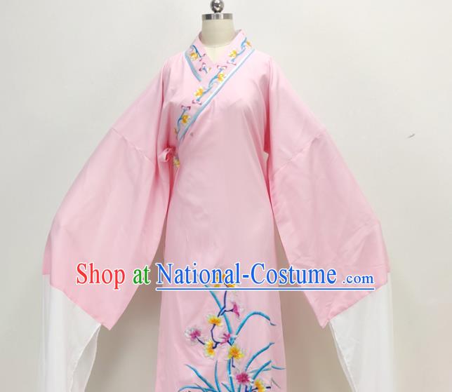 Chinese Ancient Scholar Costume Beijing Opera Xiaosheng Pink Embroidered Robe Shaoxing Opera Young Childe Clothing