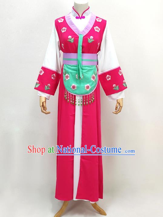 Chinese Huangmei Opera Actress Clothing Ancient Village Girl Costume Beijing Opera Hua Tan Magenta Dress