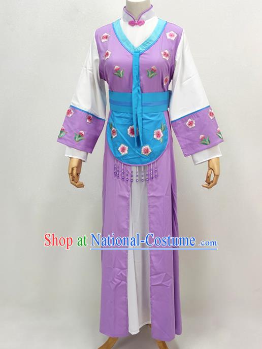 Chinese Ancient Village Girl Costume Beijing Opera Hua Tan Purple Dress Huangmei Opera Actress Clothing