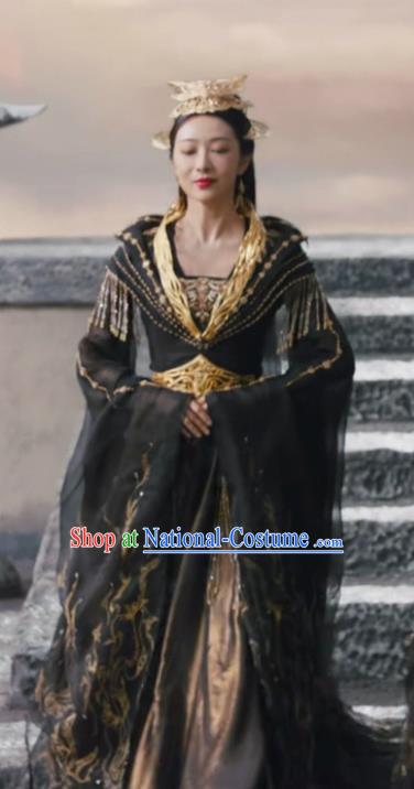 Chinese Ancient Goddess Queen Black Dress TV Series Ancient Love Poetry Jin Zhao Garment Clothing