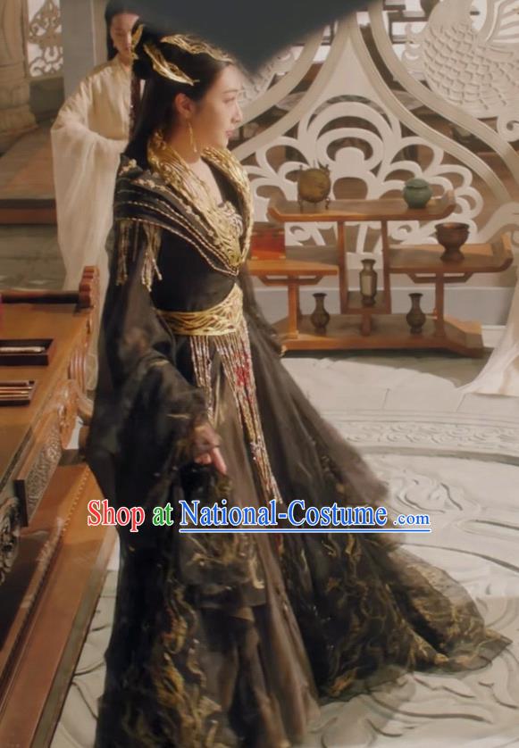 Chinese Ancient Goddess Queen Black Dress TV Series Ancient Love Poetry Jin Zhao Garment Clothing